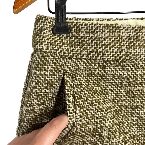 Banana Republic Wool Blend Skirt 6 Olive Green Cream Lined Pencil Above Knee - Picture 4 of 7